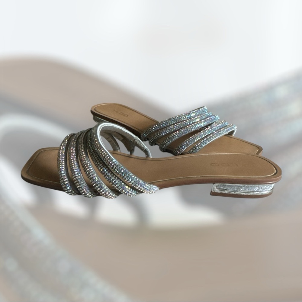 Aldo Silver Tan Sandals with Woven Straps